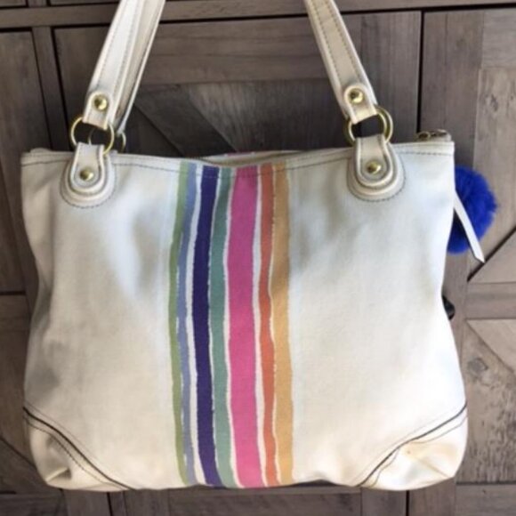 Coach Poppy Legacy Rainbow Striped Sequin Tote Bag, 3 Hangtags Model No. 19615 - Picture 2 of 13